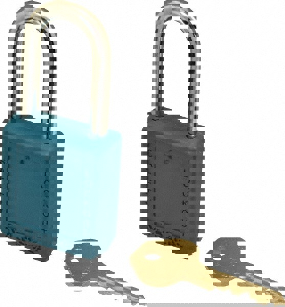 Lockout Padlock: Keyed Alike, Thermoplastic, Steel Shackle, Teal